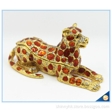 Wholesale Spot Leopard Shape Trinket Box Crystal Metal Trinket Box SCJ294